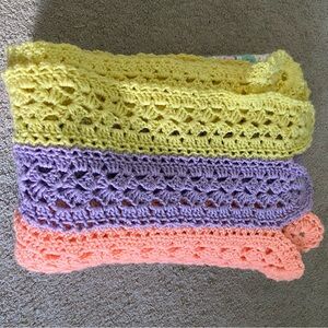 Handmade Crochet Afghan Throw Blanket Yellow White Peach Mint Pink Orange Purple